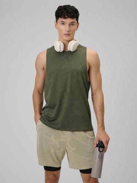 4F Koszulka treningowa regular szybkoschnąca męska - khaki L. Brązowe t-shirty męskie 4f, l, bez wzorów, z materiału, bez kołnierzyka, bez ramiączek. Za 99.99 zł.