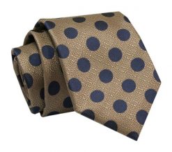 Elegancki, Klasyczny, Męski Krawat -ALTIES - Beż w Granatowe Grochy. Krawaty i muchy męskie Alties, bez wzorów, z tkaniny, eleganckie. Za 49.00 zł.