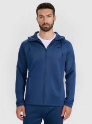 4F Bluza treningowa regular szybkoschnąca męska - niebieska 3XL. Niebieskie bluzy z kapturem męskie 4f, m, bez wzorów, z dzianiny, z kapturem. Za 199.99 zł.