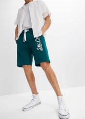 Bermudy dresowe z czystej bawełny. Czarne spodnie dresowe męskie bonprix, z aplikacjami, z bawełny. Za 79.99 zł.