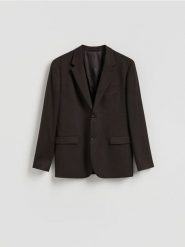 Marynarka slim fit z wełną - brązowy. Brązowe marynarki męskie Reserved, l, bez wzorów, z tkaniny. Za 499.99 zł.