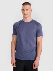 4F Koszulka do biegania szybkoschnąca męska - niebieska L. Niebieskie t-shirty sportowe męskie 4f, l, bez wzorów, z materiału, klasyczne, bez ramiączek. Za 129.99 zł.