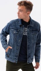 Ombre Kurtka męska jeansowa katana - V4 ciemny jeans C441 M. Kurtki męskie Ombre, m, bez wzorów, z jeansu, bez ramiączek, bez kaptura. Za 79.99 zł.