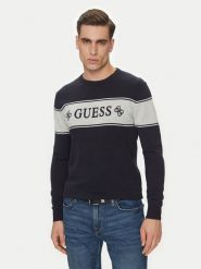Guess Sweter M5GR05 Z3MI1 Granatowy Regular Fit. Niebieskie swetry męskie Guess, z aplikacjami, z bawełny, bez kołnierzyka, bez ramiączek. Za 199.99 zł.