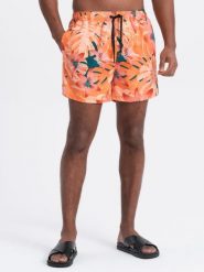 Szorty męskie kąpielówki w motyw roślinny - pomarańczowe V5 - Rozmiar: XL. Brązowe kąpielówki męskie Ombre Clothing, l, bez wzorów, z poliesteru. W wyprzedaży za 49.99 zł.