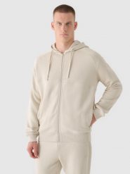 4F Bluza dresowa rozpinana z kapturem męska - beżowa M. Brązowe bluzy rozpinane męskie 4f, m, bez wzorów, z bawełny, klasyczne, bez ramiączek, z kapturem. W wyprzedaży za 89.99 zł.