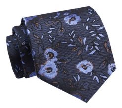 Krawat - ALTIES - Niebieskie Kwiaty, Granatowe Tło. Niebieskie krawaty i muchy męskie Alties, bez wzorów, z tkaniny, eleganckie. Za 49.00 zł.