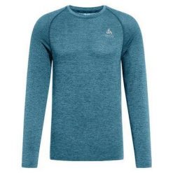 Koszulka z długim rękawem do biegania męska Odlo ESSENTIAL SEAMLESS. Niebieskie koszulki męskie z długim rękawem Odlo, m, bez wzorów, z poliesteru, sportowe, bez kołnierzyka, bez ramiączek. W wyprzedaży za 199.95 zł.