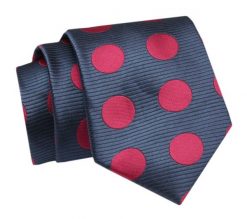 Krawat - ALTIES - Granat z Czerwonymi Grochami. Czerwone krawaty i muchy męskie Alties, bez wzorów, z tkaniny, eleganckie. Za 49.00 zł.