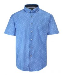 Koszula Męska Niebieska w Białe Kwiaty, Taliowana, Krótki Rękaw, Slim Fit, Motyw Florystyczny -TO-ON. Niebieskie koszule męskie TO-ON, m, bez wzorów, z bawełny, bez kołnierzyka, bez ramiączek. Za 109.00 zł.