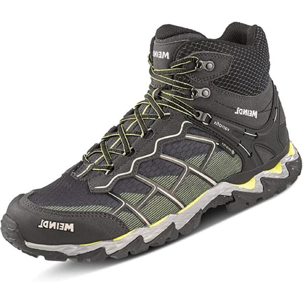 Buty turystyczne męskie Meindl Houston Mid Gore-Tex. Szare buty trekkingowe męskie Meindl, bez wzorów, z gore-texu, sportowe, bez obcasa, bez zapięcia. W wyprzedaży za 714.35 zł.