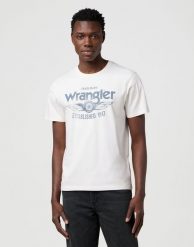 MESKA KOSZULKA WRANGLER AMERICANA TEE WORN WHITE 112371417. Białe t-shirty męskie Wrangler, xl, bez wzorów, bez kołnierzyka, bez ramiączek. Za 79.99 zł.