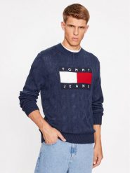 Tommy Jeans Sweter Flag DM0DM17762 Granatowy Relaxed Fit. Niebieskie kardigany męskie Tommy Jeans, m, bez wzorów, z jeansu, bez ramiączek. Za 459.99 zł.