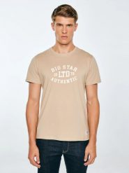 Koszulka męska z nadrukiem beżowa Teller 804. Brązowe t-shirty męskie Big Star, l, z aplikacjami, z dzianiny, bez kołnierzyka, bez ramiączek. Za 119.99 zł.