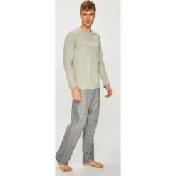 Calvin Klein Underwear - Piżama. Szare piżamy męskie Calvin Klein Underwear, z nadrukiem, z bawełny, z okrągłym kołnierzem. Za 329.90 zł.