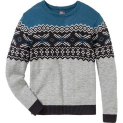 Sweter w norweski wzór Regular Fit bonprix jasnoszary melanż - niebieskozielony - czarny. Szare swetry męskie bonprix, melanż, z okrągłym kołnierzem. Za 89.99 zł.
