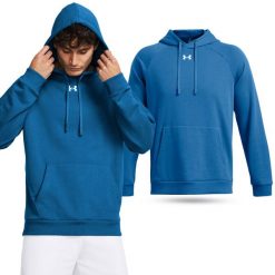 Bluza fitness męska UNDER ARMOUR Rival Fleece Hoodie z kapturem. Niebieskie bluzy nierozpinane męskie Under Armour, l, bez wzorów, z kapturem. Za 303.66 zł.