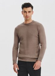 PAKO LORENTE – Brązowy sweter męski. Brązowe swetry męskie Pako Lorente, bez wzorów, z bawełny, bez kołnierzyka, bez ramiączek. Za 139.99 zł.