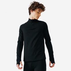 Bluza do biegania męska Kiprun Run 100 Warm. Czarne bluzy nierozpinane męskie KIPRUN, m, bez wzorów, z elastanu, sportowe, bez ramiączek, bez kaptura. W wyprzedaży za 44.99 zł.