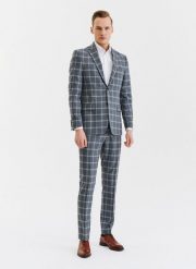PAKO LORENTE – Szare spodnie garniturowe w kratę z wełną. Szare eleganckie spodnie męskie Pako Lorente, bez wzorów, z elastanu. Za 699.99 zł.