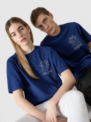 4F Koszulka kibica uniseks - granatowa L. Niebieskie t-shirty męskie 4f, l, bez wzorów, z bawełny, bez kołnierzyka, bez ramiączek. W wyprzedaży za 29.99 zł.