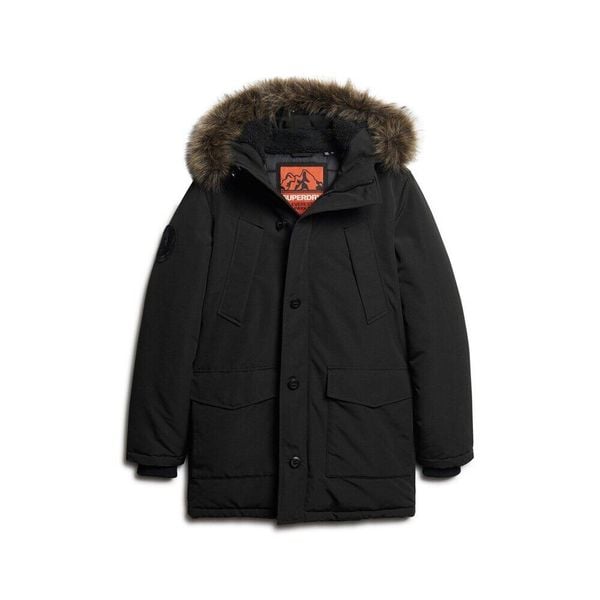Parka z kapturem i sztucznym futrem Superdry Everest. Czarne parki męskie Superdry., na zimę, l, bez wzorów, z kapturem. W wyprzedaży za 661.35 zł.