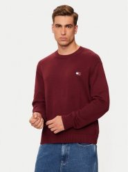 Tommy Jeans Sweter Badge DM0DM20706 Bordowy Regular Fit. Czerwone kardigany męskie Tommy Jeans, m, bez wzorów, z jeansu, bez ramiączek. Za 269.99 zł.