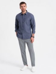 Męskie spodnie chino z gumką w pasie SLIM FIT - szare V1 - Rozmiar: M. Szare spodnie na co dzień męskie Ombre Clothing, bez wzorów, z elastanu, casualowe. W wyprzedaży za 179.99 zł.