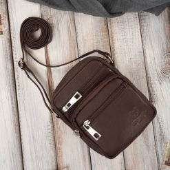 Saszetka męska na ramię skórzana pojemna brązowa Paolo Peruzzi T-133-BR. Brązowe saszetki męskie bez wzorów, ze skóry, małe. Za 99.99 zł.