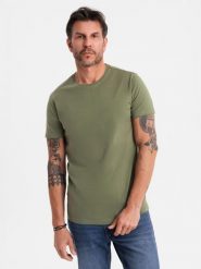 T-shirt męski klasyczny bawełniany BASIC - khaki V6 - Rozmiar: XL. Brązowe t-shirty męskie Ombre Clothing, m, bez wzorów, z bawełny, bez kołnierzyka, bez ramiączek. W wyprzedaży za 29.99 zł.