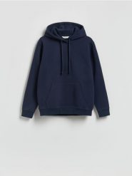 Bluza z kapturem - granatowy. Niebieskie bluzy nierozpinane męskie Reserved, l, bez wzorów, z bawełny, z kapturem. Za 129.99 zł.