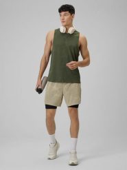 4F Spodenki treningowe szybkoschnące męskie - beżowe L. Brązowe szorty męskie 4f, bez wzorów. Za 179.99 zł.