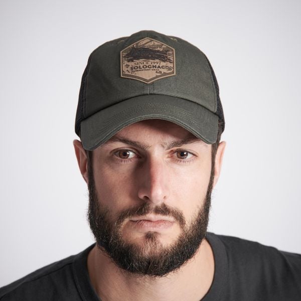 Czapka z daszkiem Solognac Trucker. Brązowe czapki męskie SOLOGNAC, bez wzorów, z bawełny, sportowe. Za 39.99 zł.