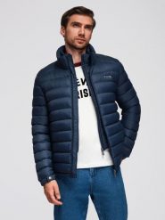 Męska pikowana kurtka z dwoma zapięciami - granatowa V1 - Rozmiar: XL. Niebieskie kurtki męskie Ombre Clothing, m, z aplikacjami, z materiału, eleganckie, bez ramiączek, bez kaptura. W wyprzedaży za 254.99 zł.