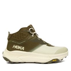 Trekkingi Hoka. Zielone buty zimowe męskie HOKA, bez wzorów, sportowe, bez obcasa, bez zapięcia. Za 699.99 zł.