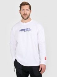 4F Longsleeve loose z nadrukiem męski - biały L. Białe koszulki męskie z długim rękawem 4f, l, bez wzorów, z materiału, klasyczne, bez kołnierzyka, bez ramiączek. Za 99.99 zł.