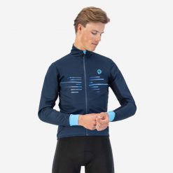 Kurtka rowerowa męska Rogelli Radius. Niebieskie kurtki treningowe męskie Rogelli, m, bez wzorów, bez kaptura, rowerowe. W wyprzedaży za 199.00 zł.