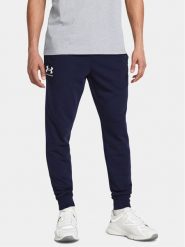 Under Armour Spodnie dresowe Ua Rival Terry Jogger 1380843-410 Granatowy Fitted Fit. Niebieskie długie spodnie sportowe męskie Under Armour, bez wzorów, z bawełny, na fitness i siłownię. Za 139.99 zł.