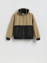 Kurtka z polarową podszewką - oliwkowy. Zielone kurtki męskie Reserved, l, bez wzorów, z bawełny, bez ramiączek, bez kaptura. Za 179.99 zł.