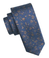 Elegancki i Modny Męski Krawat - Angelo di Monti - Brązowe Kwiatki, Niebieskie Tło. Niebieskie krawaty i muchy męskie Angelo di Monti, bez wzorów, z tkaniny, eleganckie. Za 45.00 zł.