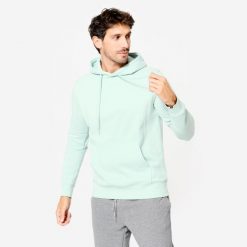 Bluza z kapturem męska Domyos Gym & Pilates. Czerwone bluzy nierozpinane męskie DOMYOS, l, bez wzorów, z bawełny, eleganckie, bez ramiączek, z kapturem. Za 99.99 zł.