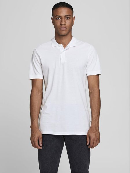 Jack & Jones Polo Basic 12136516 Biały Slim Fit. Białe koszulki polo męskie Jack & Jones, m, bez wzorów, z bawełny, bez kołnierzyka, bez ramiączek. Za 59.99 zł.