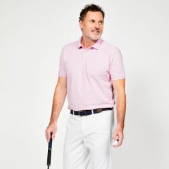 Koszulka polo do golfa z krótkim rękawem męska Inesis MW500. Czerwone koszulki polo męskie INESIS, l, bez wzorów, z bawełny, klasyczne, bez kołnierzyka, bez ramiączek. W wyprzedaży za 44.99 zł.