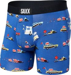 SAXX Bokserki męskie szybkoschnące SAXX VIBE Boxer Brief - pojazdy - niebieskie S. Niebieskie bokserki męskie Saxx, m, bez wzorów. Za 103.99 zł.