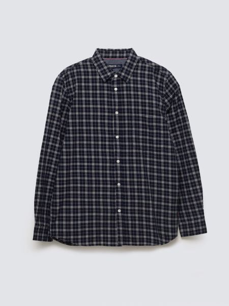 Koszula męska flanelowa w kratę granatowa Meridenisoni 403. Niebieskie koszule męskie Big Star, l, bez wzorów, bez kołnierzyka, bez ramiączek. Za 229.99 zł.