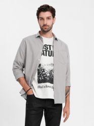 Koszula męska z kieszenią REGULAR FIT - szara V1 OM-SHCS-0148 - XXL. Szare koszule męskie Ombre Clothing, l, bez wzorów, z bawełny, bez kołnierzyka, bez ramiączek. W wyprzedaży za 49.99 zł.
