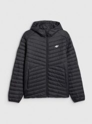 4F Kurtka z wypełnieniem syntetycznym męska - czarna S. Czarne kurtki męskie 4f, m, bez wzorów, z materiału, bez ramiączek, z kapturem. Za 299.99 zł.