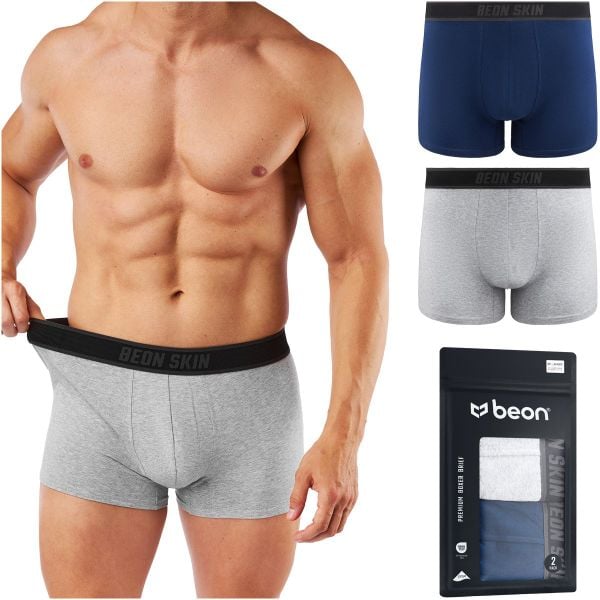 Bokserki męskie Beon MB-G11 Navy Blue 1x, Granite Grey 1x L. Niebieskie bokserki męskie Beon, l, bez wzorów. Za 49.90 zł.