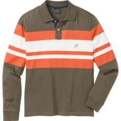Shirt polo z długim rękawem Regular Fit bonprix ciemnooliwkowo-ciemnopomarańczowo-biel wełny. Koszulki męskie z długim rękawem marki bonprix. Za 64.99 zł.