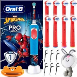 Szczoteczka Oral-B Vitality Pro Kids 103 Spiderman + 4 x Końcówka + Wyciskacz do past + Uchwyt na końcówkę Blue. Niebieskie szczoteczki elektryczne ORAL-B. Za 144.00 zł.